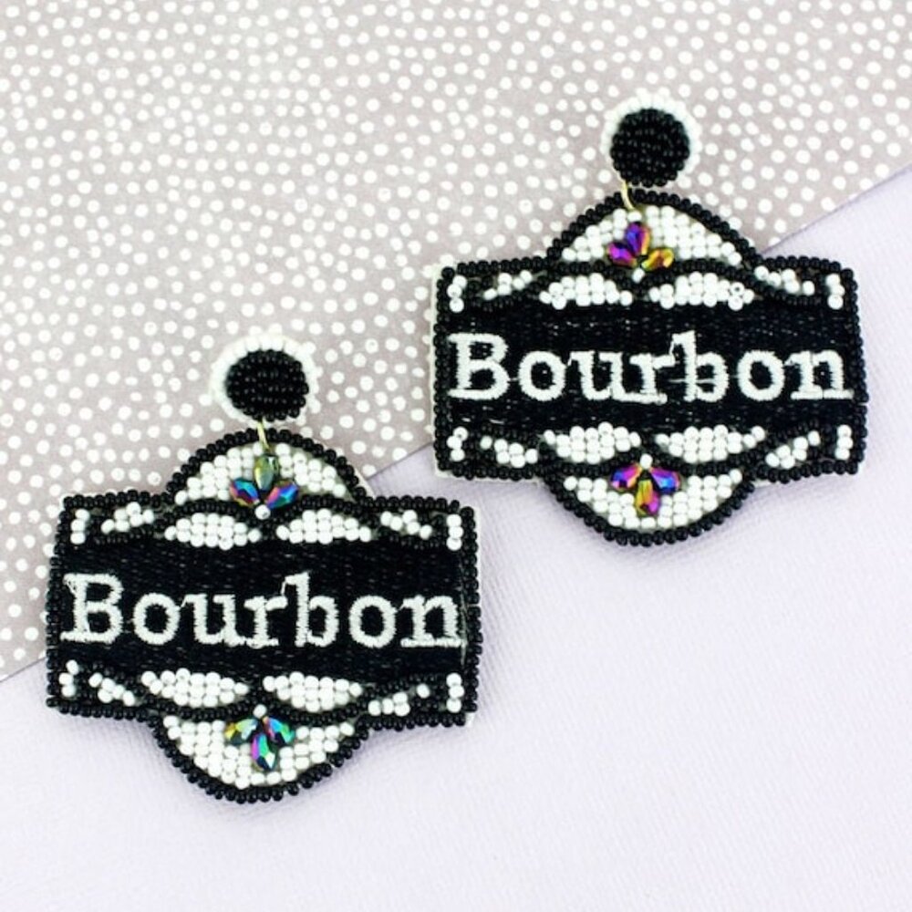 Bourbon Street Sign NOLO New Orleans Mardi Gras Beaded Earrings NEW